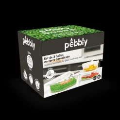PEBBLY Plat De Cuisson|Conservation|Lot 3 Boîtes de Conservation en Verre Rectangle