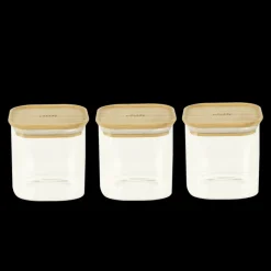 PEBBLY Conservation|Lot 3 Boîtes de Conservation en Verre et Bambou Carré 800 ml