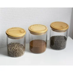 PEBBLY Conservation|Lot 3 Pots à Épices en Verre et Bambou 190 ml