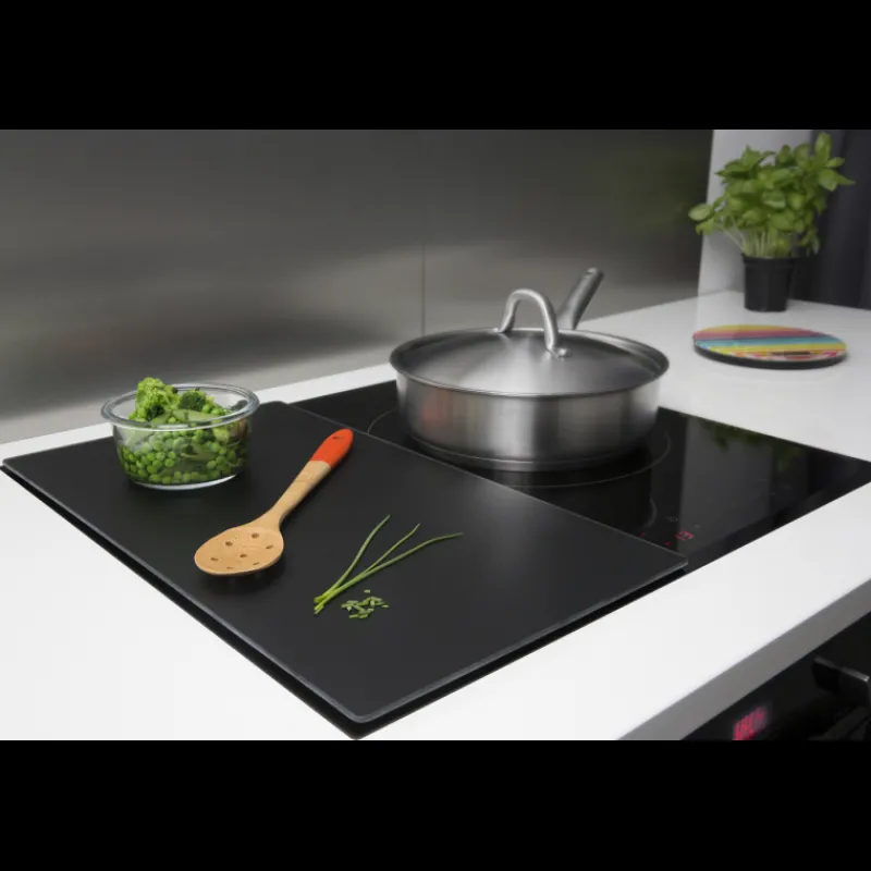 PEBBLY Planches À Découper|Lot 2 Protections Plaque de Cuisson en Verre Noir