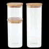 PEBBLY Conservation|Lot de 3 Boîtes de Conservation en Verre Carrée Couvercle Bambou