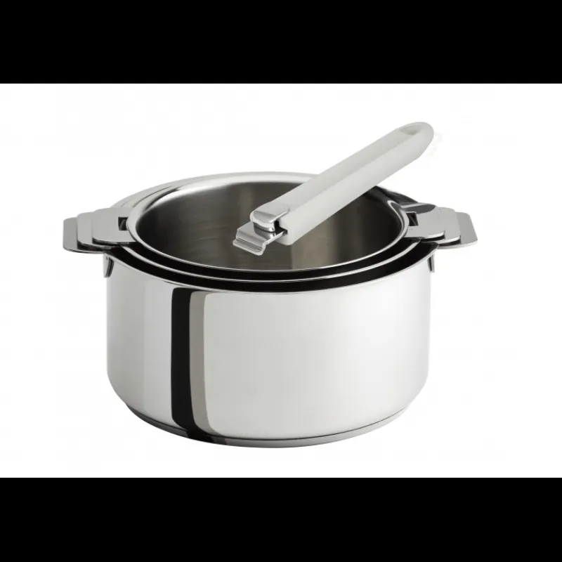 CRISTEL Batterie De Cuisine|Casseroles|Lot de 3 Casseroles inox avec Poignée Blanche Mutine Amovible