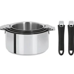 CRISTEL Casseroles|Lot de 4 Casseroles inox avec 2 Poignées Noires Mutine Amovibles