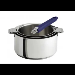 CRISTEL Batterie De Cuisine|Casseroles|Lot de 3 Casseroles inox avec Poignée Bleue Mutine Amovible