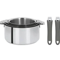 CRISTEL Casseroles|Lot de 4 Casseroles inox avec 2 Poignées Grises Mutine Amovibles