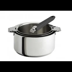 CRISTEL Batterie De Cuisine|Casseroles|Lot de 3 Casseroles inox avec Poignée Grise Mutine Amovible