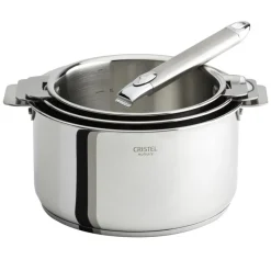 CRISTEL Batterie De Cuisine|Casseroles|Lot de 3 Casseroles inox Casteline avec 1 Poignée Zénith Amovible