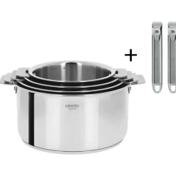 CRISTEL Casseroles|Lot de 4 Casseroles inox Casteline avec 2 Poignées Zénith Amovibles
