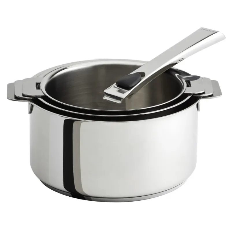 CRISTEL Casseroles|Lot de 3 Casseroles Inox Mutine avec 1 Poignée Amovible Casteline