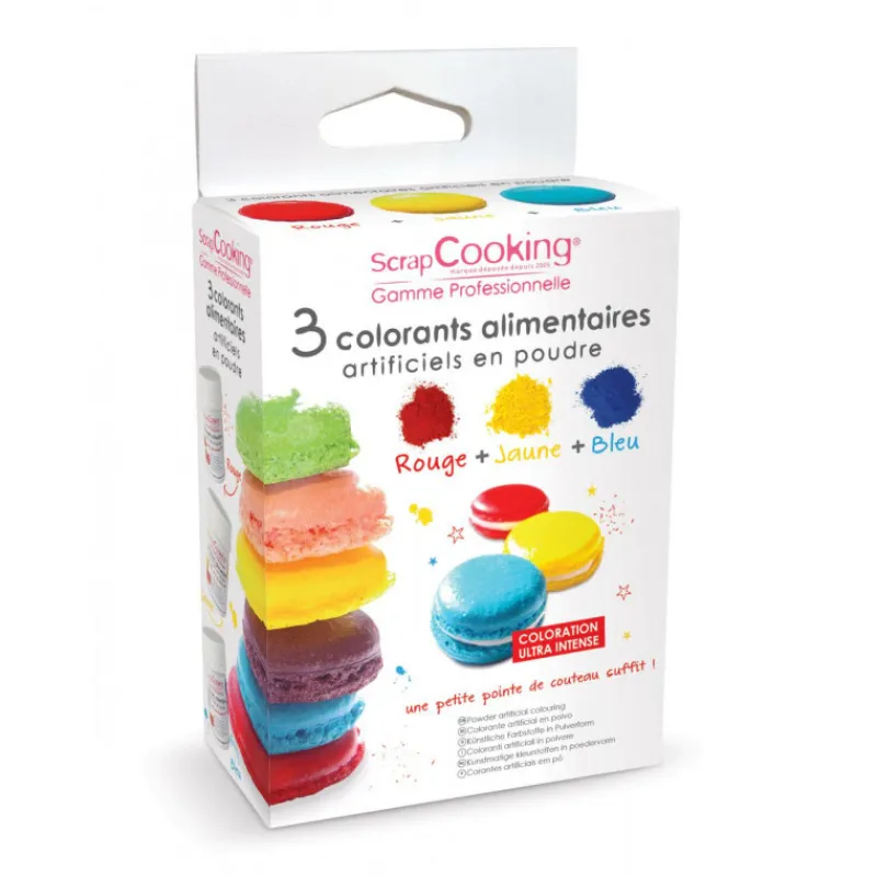 SCRAPCOOKING Colorants Alimentaires|Lot de 3 Colorants Alimentaires en Poudre Rouge / Jaune / Bleu
