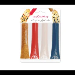 SCRAPCOOKING Nappages Et Glaçages|Décoration Comestible|Lot de 4 Stylos Alimentaires Bleu Rouge Blanc et Doré 25 g