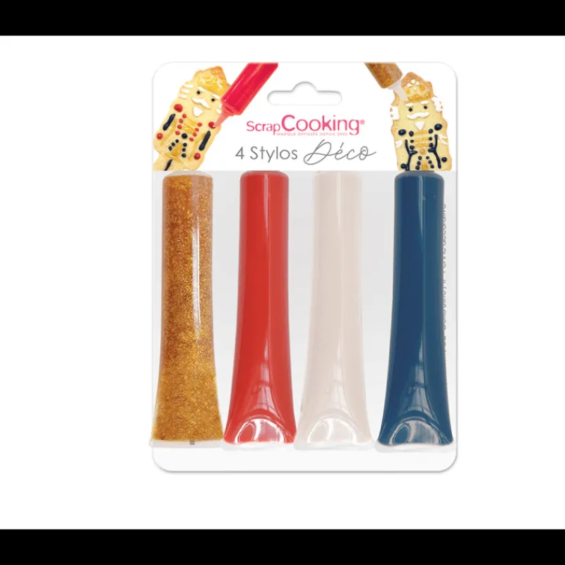 SCRAPCOOKING Nappages Et Glaçages|Décoration Comestible|Lot de 4 Stylos Alimentaires Bleu Rouge Blanc et Doré 25 g