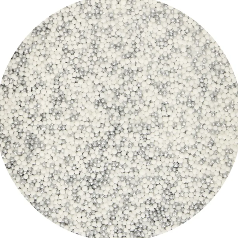 FUNCAKES Décoration Comestible|Mélange Mini-Billes Argentées et Blanches 80 g