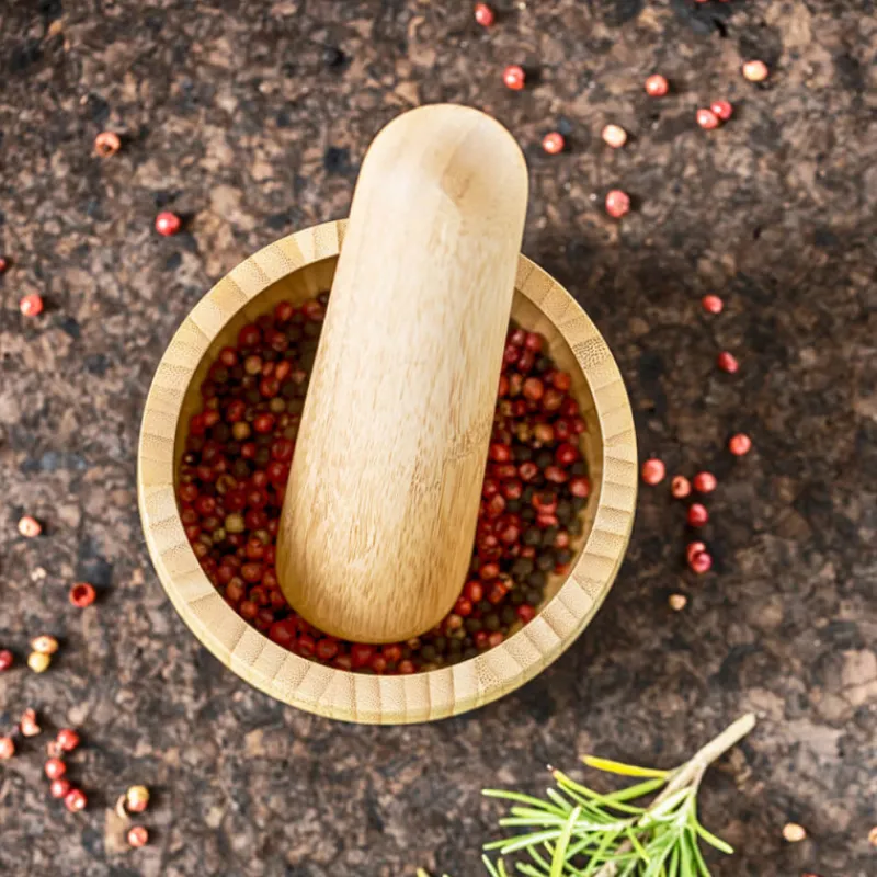 PEBBLY Pilon Et Casse-noix|Mortier Pilon Bambou Ø 11,5 cm x H 7 cm