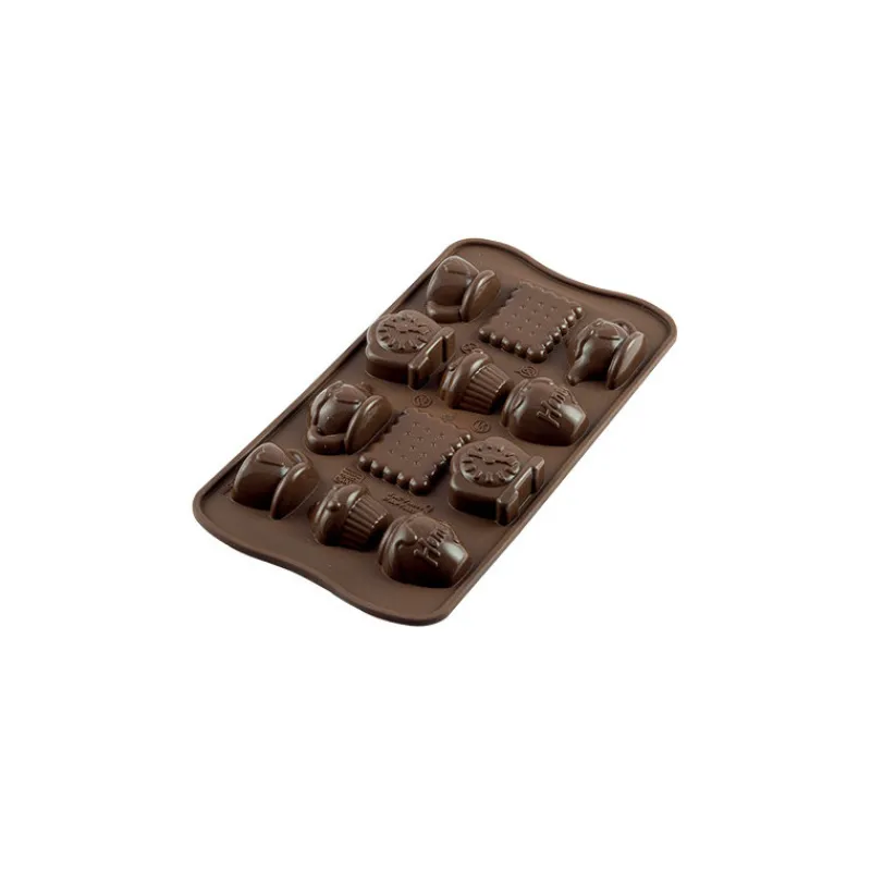 EASY CHOC Moules À Chocolat|Moule Silicone|Moule à Chocolat 12 Sujets Tea Time - Silicone Spécial Chocolat