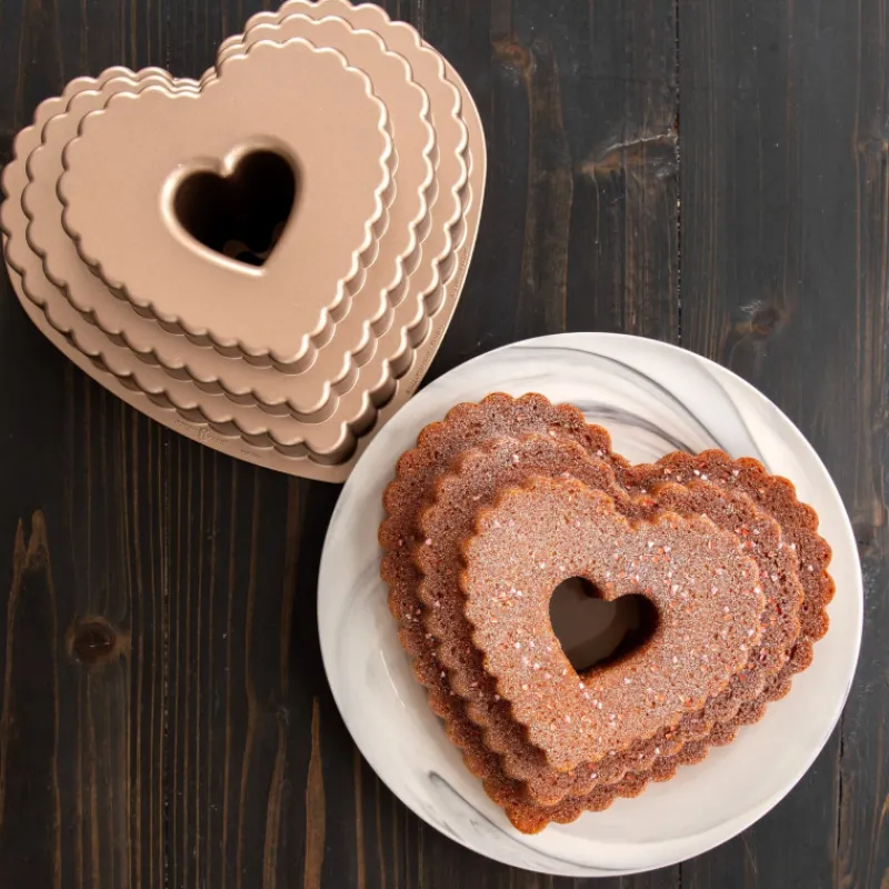 NORDIC WARE Moule Anti-adhésif|Moules À Gâteaux|Moule à Gâteau Bundt Cœur 3 Étages Toffee