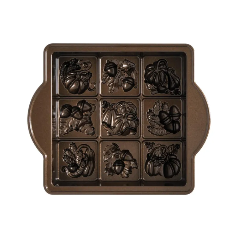 NORDIC WARE Moule Anti-adhésif|Moules À Gâteaux|Moule à Gâteaux Carrés d'Automne (x9) Bronze
