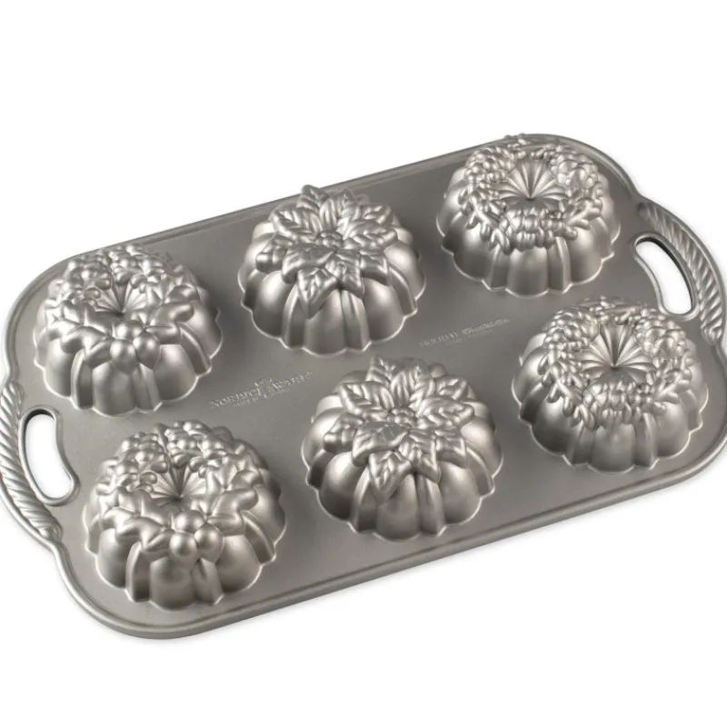 NORDIC WARE Moule Anti-adhésif|Moules À Gâteaux|Moule à Gâteaux Couronnes de Noël (x6) Silver