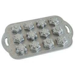 NORDIC WARE Moule Anti-adhésif|Moules À Gâteaux|Moule à Gâteaux Flocons de Neige (x12) Silver