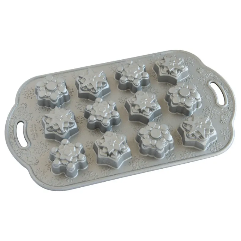 NORDIC WARE Moule Anti-adhésif|Moules À Gâteaux|Moule à Gâteaux Flocons de Neige (x12) Silver