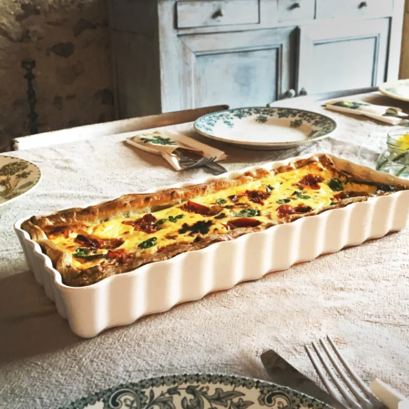 EMILE HENRY Plat De Cuisson|Moules À Gâteaux|Moule à Tarte Rectangulaire en Céramique 15 x 36 cm Argile