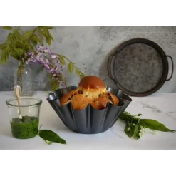 DE BUYER Moule Anti-adhésif|Moules À Gâteaux|Moule Anti Adhésif Brioche 12 côtes Ø 22 cm x H 8,3 cm