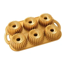 NORDIC WARE Moule Anti-adhésif|Moules À Gâteaux|Moule Mini Bundt Brilliance (x6) Gold