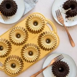 NORDIC WARE Moule Anti-adhésif|Moules À Gâteaux|Moule Mini Bundt Brilliance (x6) Gold