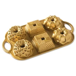 NORDIC WARE Moule Anti-adhésif|Moules À Gâteaux|Moule Mini Bundt Geo (x6) Gold