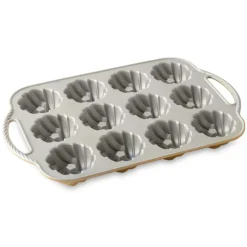 NORDIC WARE Moule Anti-adhésif|Moules À Gâteaux|Moule Mini Bundt Torsadés (x12) Gold