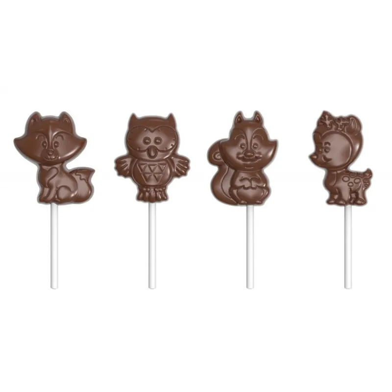 CHOCOLATE WORLD Moules À Chocolat|Moule Sucette Chocolat Animaux de la Forêt 65 mm (x4)