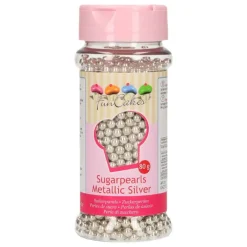 FUNCAKES Décoration Comestible|Perles de Sucre Argent Métallique 80g