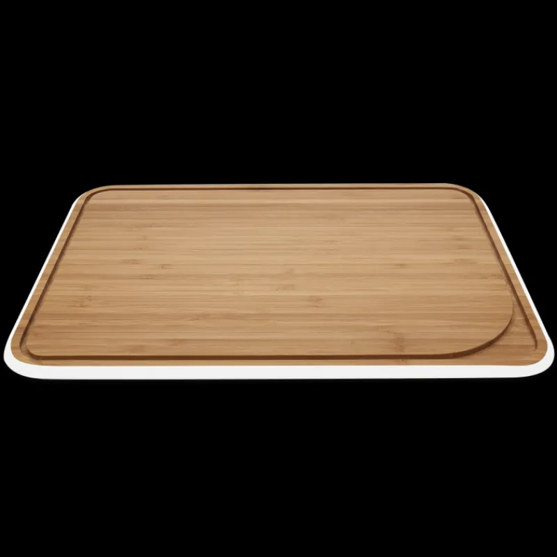 PEBBLY Planches À Découper|Planche à Découper Bambou avec Rigole 35 x 25 cm Blanc
