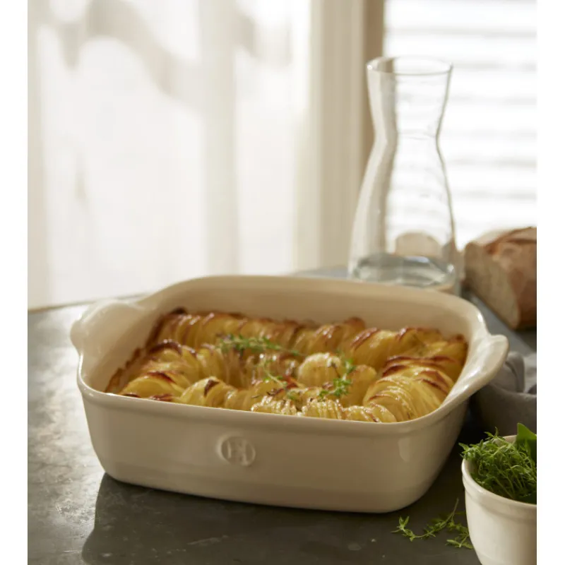 EMILE HENRY Plat De Cuisson|Plat à Four Carré en Céramique 28 x 24 cm Argile