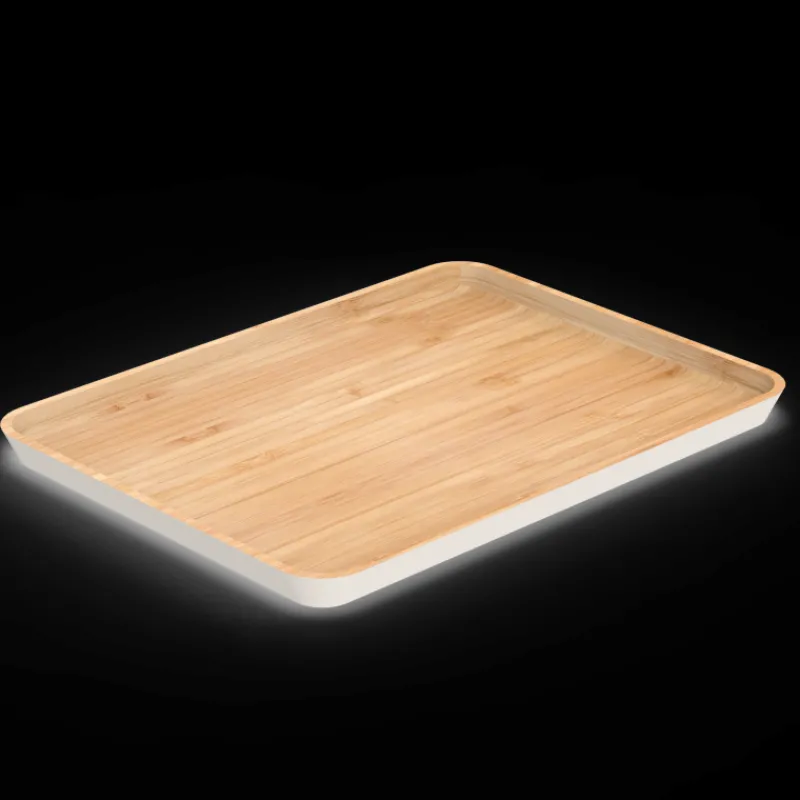 PEBBLY Servir, Présenter|Plateau de Service en Bambou Crème 40 x 30 cm