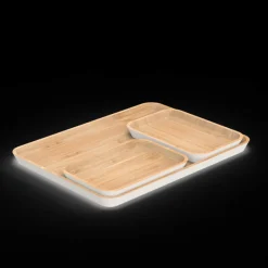 PEBBLY Servir, Présenter|Plateau de Service en Bambou Crème 40 x 30 cm