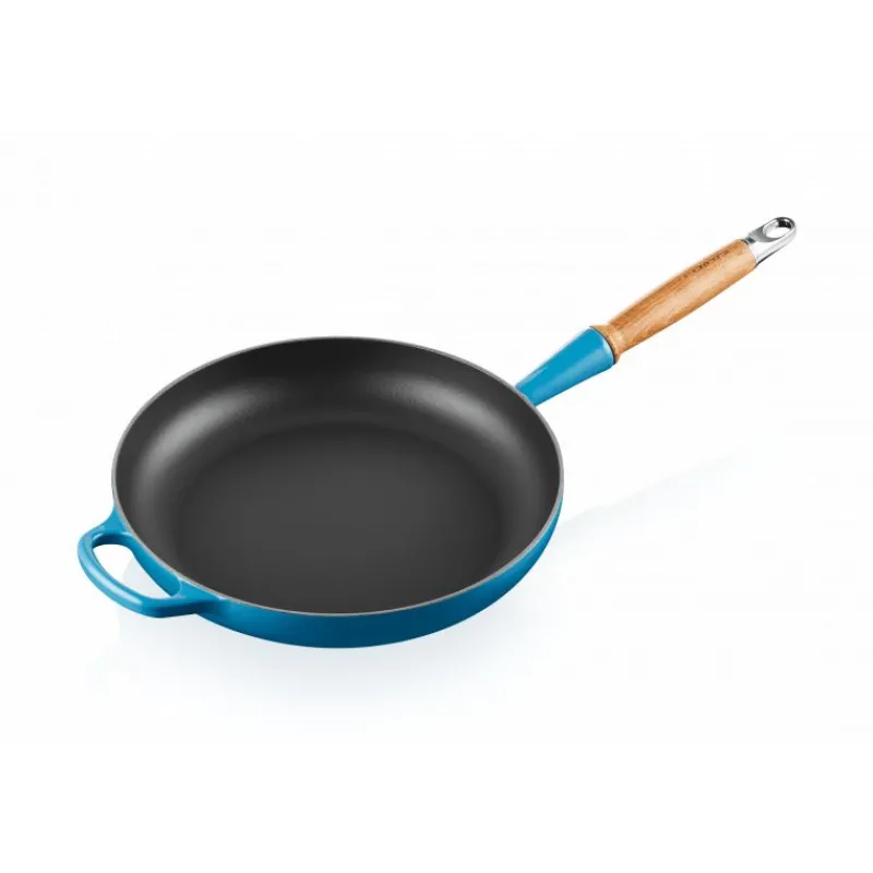 LE CREUSET Poêles|Poêle en Fonte 28 cm Azur avec Manche en Bois Signature