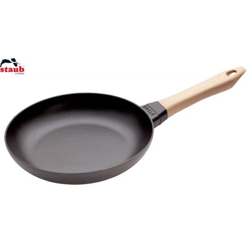 STAUB Poêles|Poêle en Fonte Noir 24 cm Manche Bois