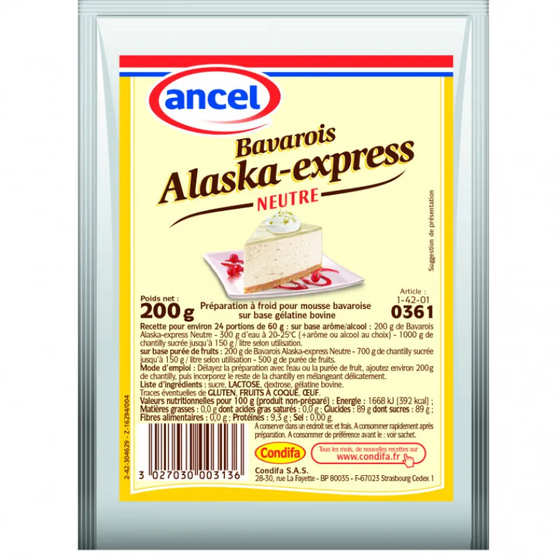 ANCEL Préparation Pâtisserie|Préparation Bavarois Neutre Alaska Express 200g