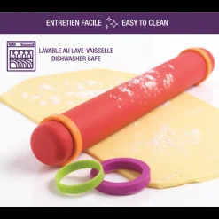 MASTRAD Ustensiles Pâtisserie|Rouleau à Pâtisserie ajustable rouge 41 cm