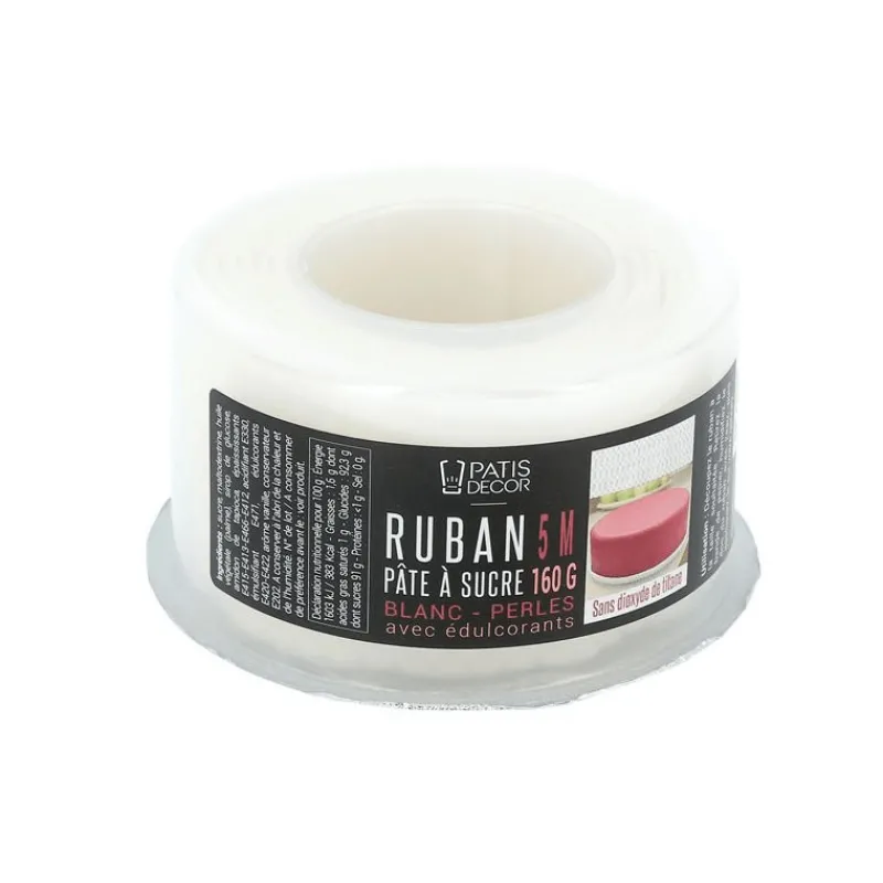 PATISDECOR Décoration Comestible|Ruban Pate à Sucre Perles 1,25 m x H 1,5 cm (x4) Patisdécor