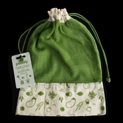PEBBLY Sac En Tissu|Sac à Légumes Coton Bio Vert 30 x 40 cm
