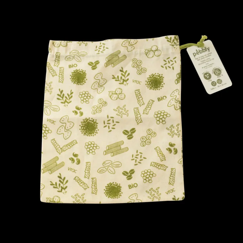 PEBBLY Sac En Tissu|Sac à Vrac Coton Bio Vert 25 x 30 cm