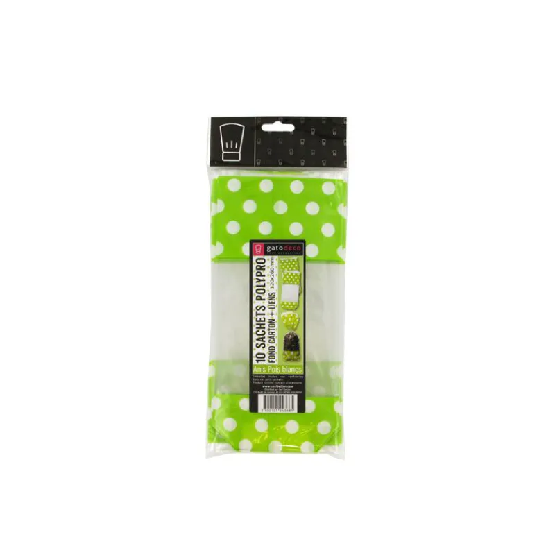 PATISDECOR Emballage Alimentaire|Sachet Bonbon 12 x 26 cm Anis à Pois Blancs Patisdécor (x10)