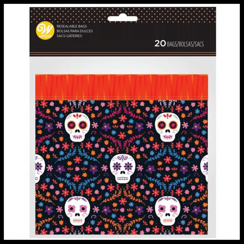 WILTON Emballage Alimentaire|Sachet Bonbon Fête des Morts Mexique Halloween (x20)