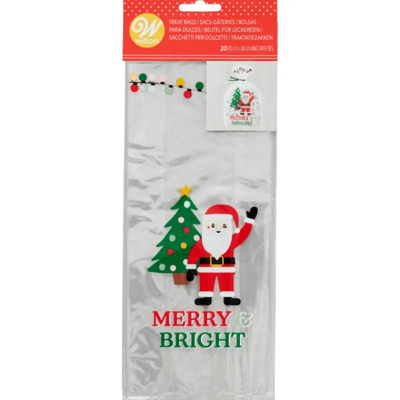 WILTON Emballage Alimentaire|Sachet Bonbon Père Noël 11 x 23,5 cm avec Attaches Sachet (x20)