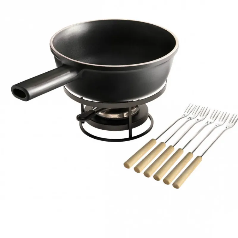 EMILE HENRY Appareil À Raclette, Appareil À Fondue|Service à Fondue en Céramique Ø 22 cm Ardoise