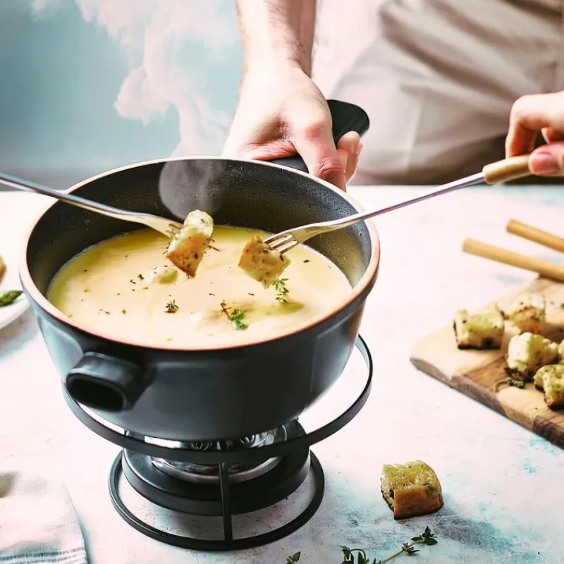 EMILE HENRY Appareil À Raclette, Appareil À Fondue|Service à Fondue en Céramique Ø 22 cm Ardoise
