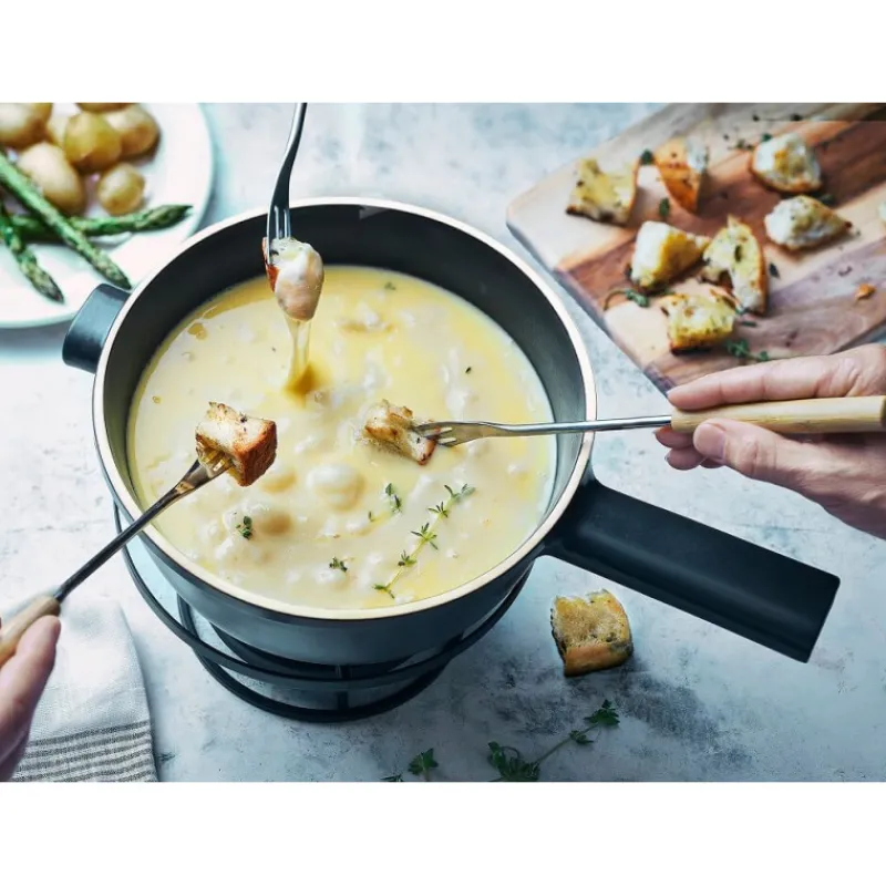 EMILE HENRY Appareil À Raclette, Appareil À Fondue|Service à Fondue en Céramique Ø 22 cm Ardoise