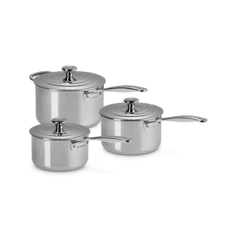 LE CREUSET Casseroles|Set 3 Casseroles Inox Signature avec Couvercle
